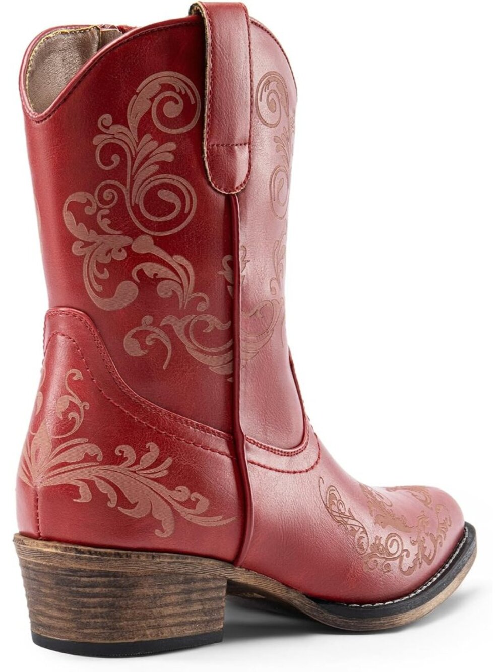 Women's Red Faux Leather Square Toe Fashion Dress Low Chunky Heel Cowgirl Boots - Picture 6 of 6
